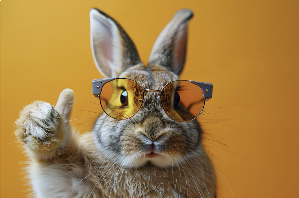 Rabbit in sunglasses giving a thumbs up, illustrating a fast site that visitors approve of